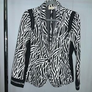 Chico’s zebra print single button mixed media  blazer jacket Sz 1 (M)